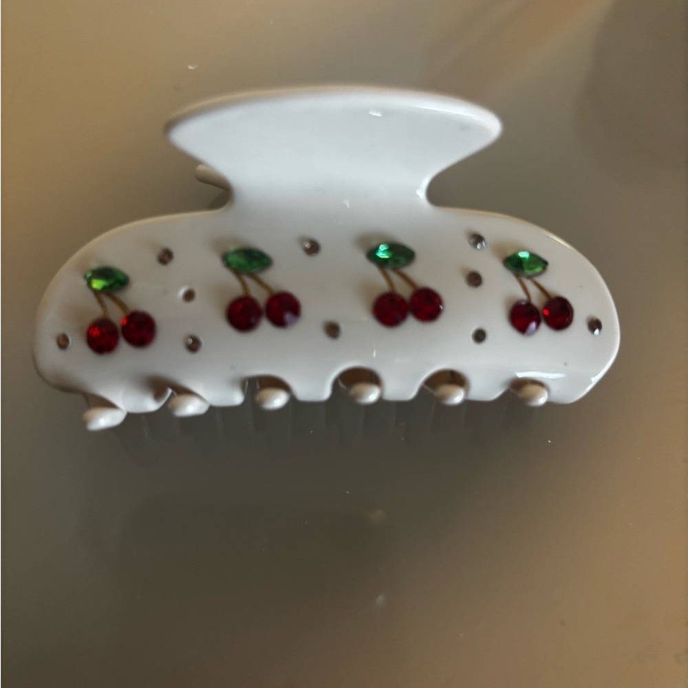 White Cherry Rhinestone Hair Claw